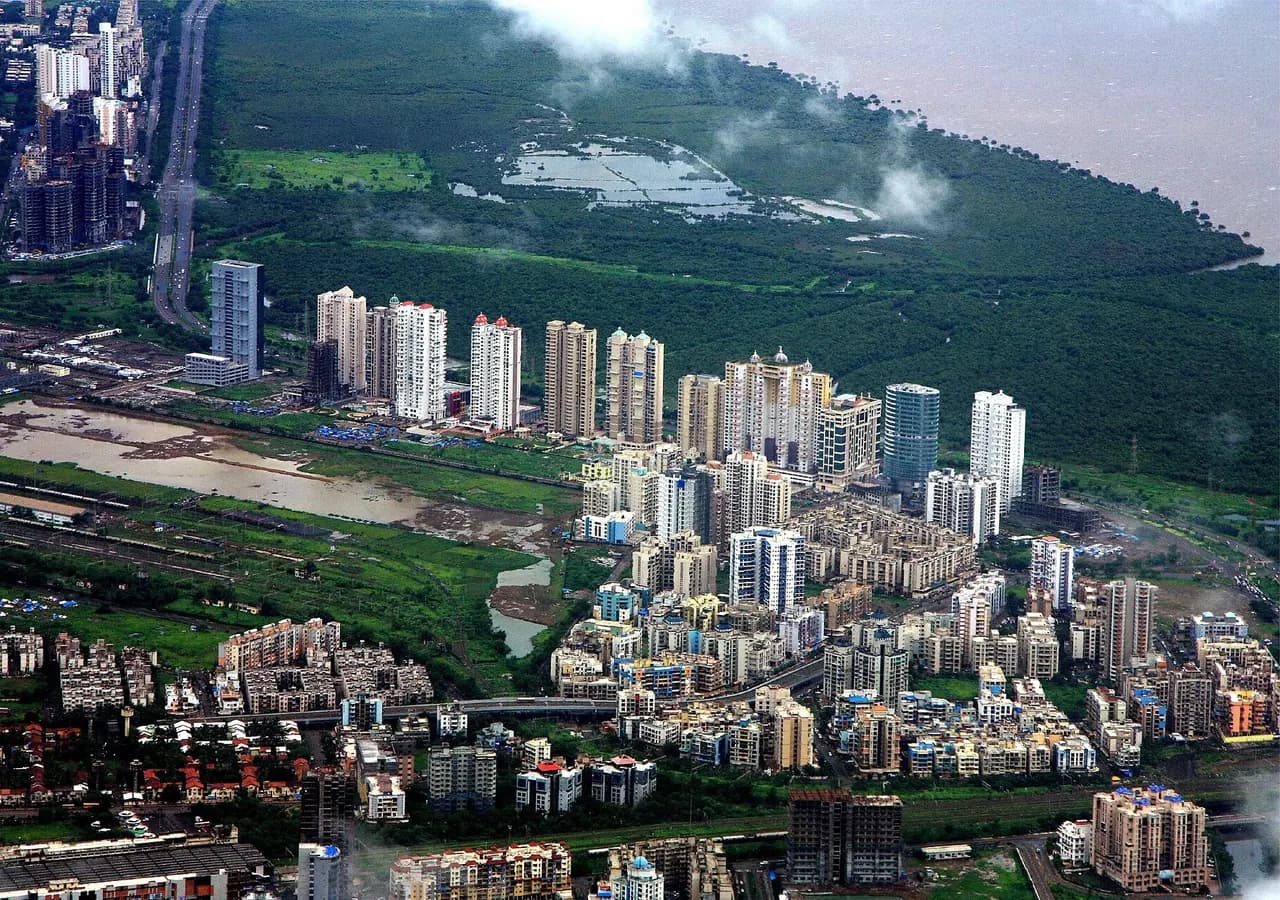 Urban skyline and greenery in Navi Mumbai